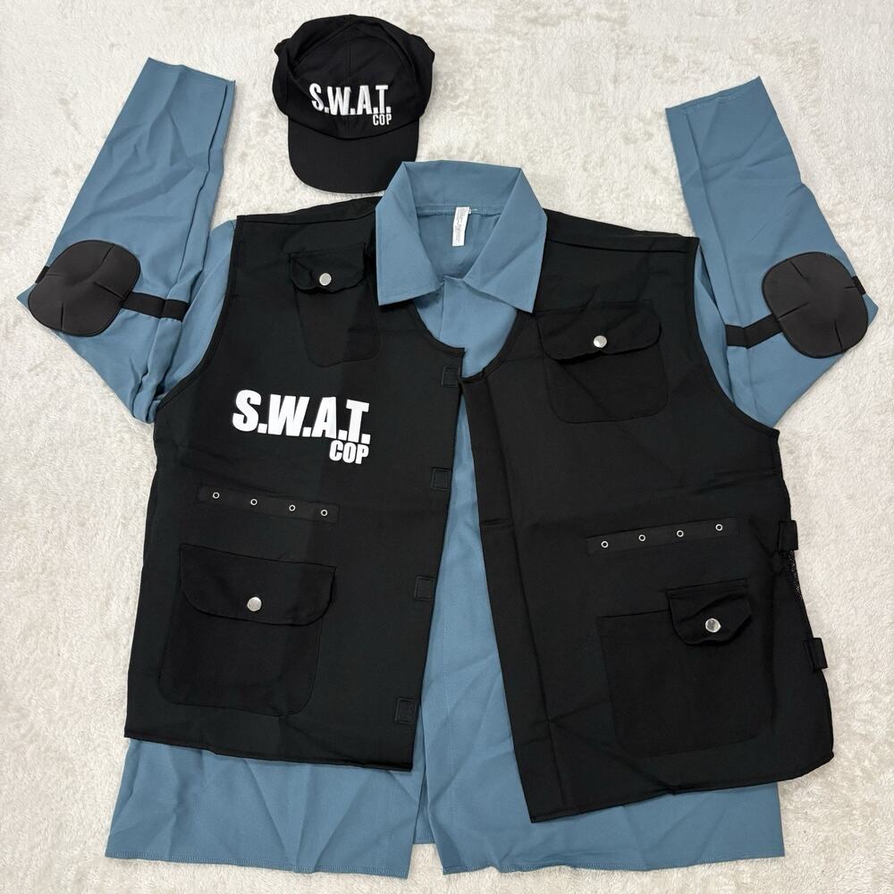 Amscan SWAT Cop Costume Mens 2 XL Plus 48-52 Shirt Vest Hat Adult Halloween New